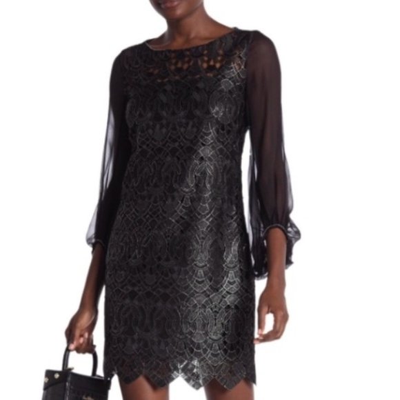 NWT ELIE TAHARI Merida Metallic Embroidered Dress - Picture 3 of 5